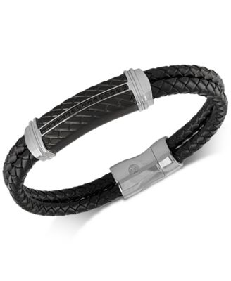 Engravable Black Leather Bracelet with Black Clasp for Mens - Gift for Him 10 Inches