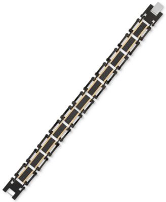 Two-Tone Square Link Bracelet in Black & Gold Ion-Plated Stainless Steel & Black Carbon Fiber, Created for Macy's