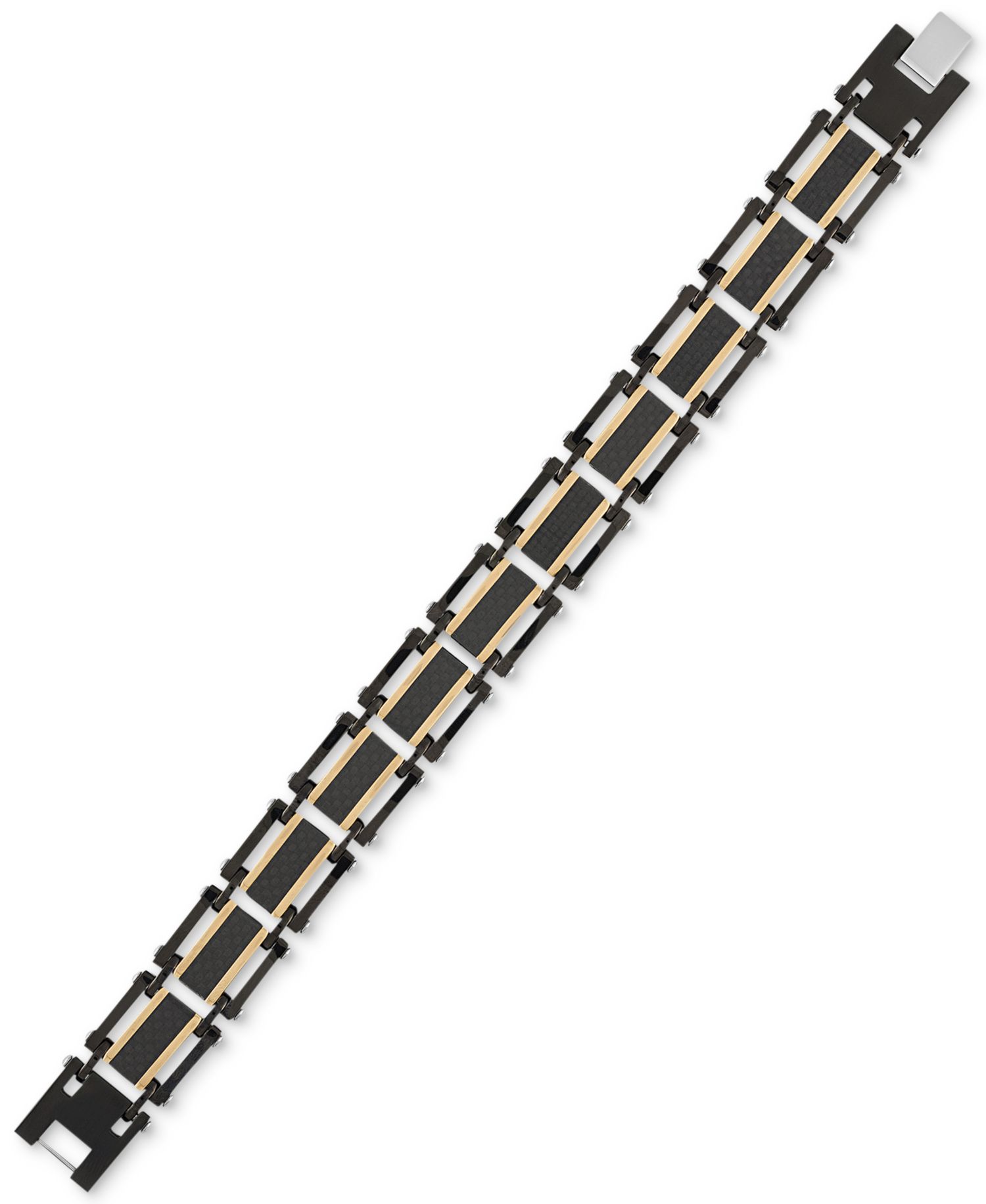 Two-Tone Square Link Bracelet in Black & Gold Ion-Plated Stainless Steel & Black Carbon Fiber