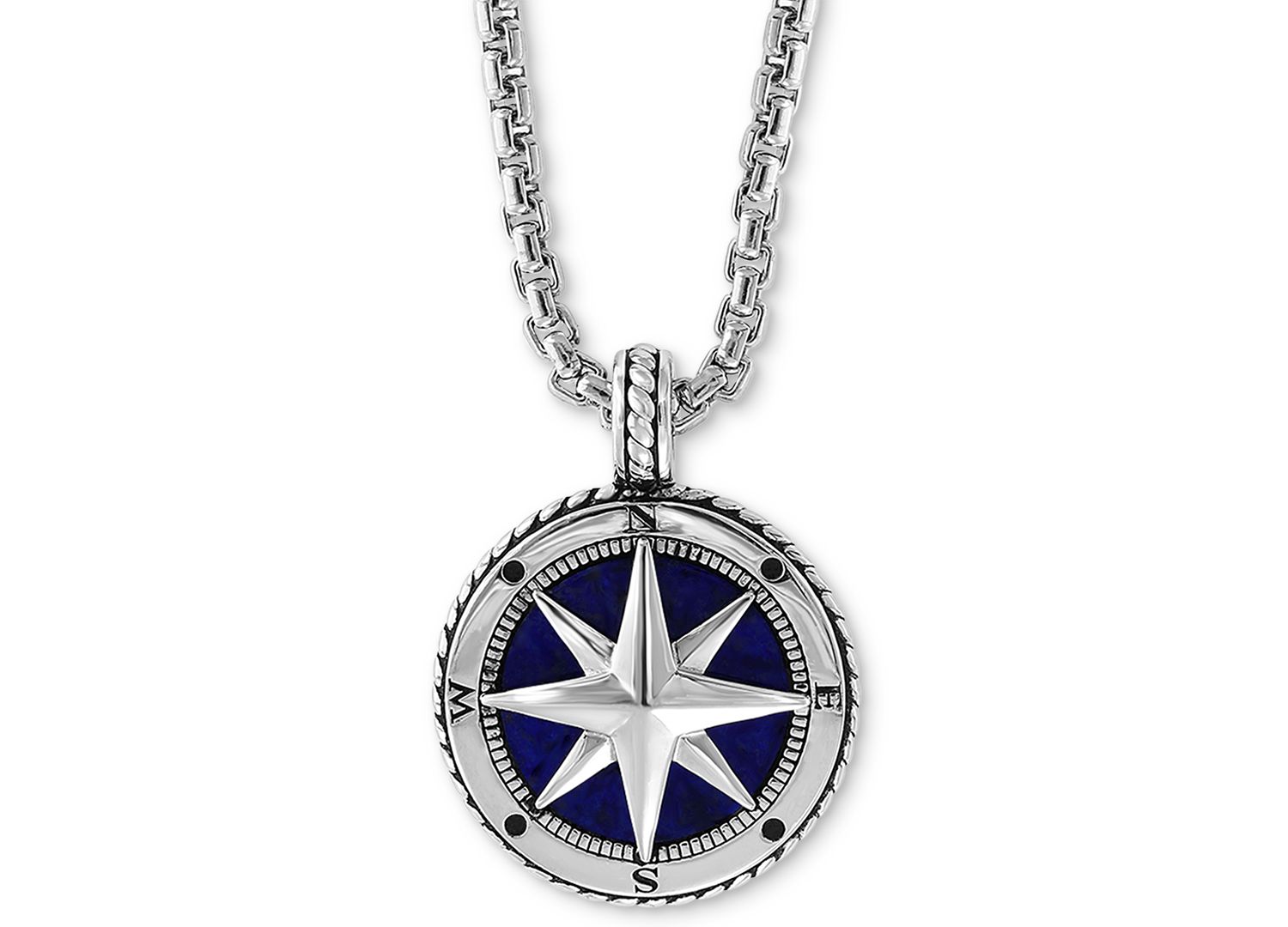 EFFY® Men's Lapis Lazuli (14-1/2mm) Compass 22" Pendant Necklace in Sterling Silver
