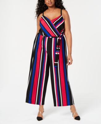 striped surplice jumpsuit