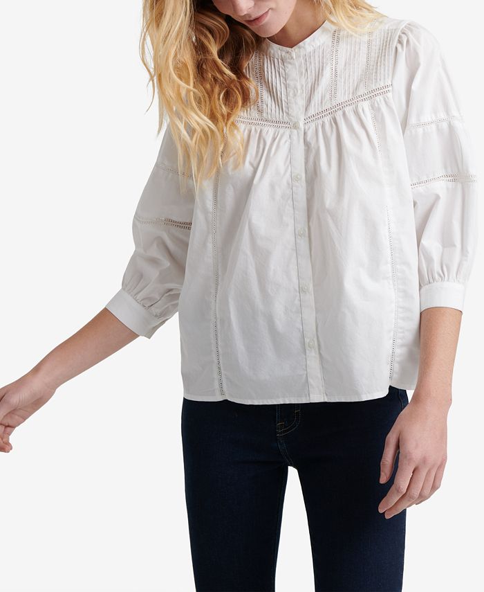Lucky Brand Cotton Pintucked Peasant Top & Reviews - Tops - Women - Macy's