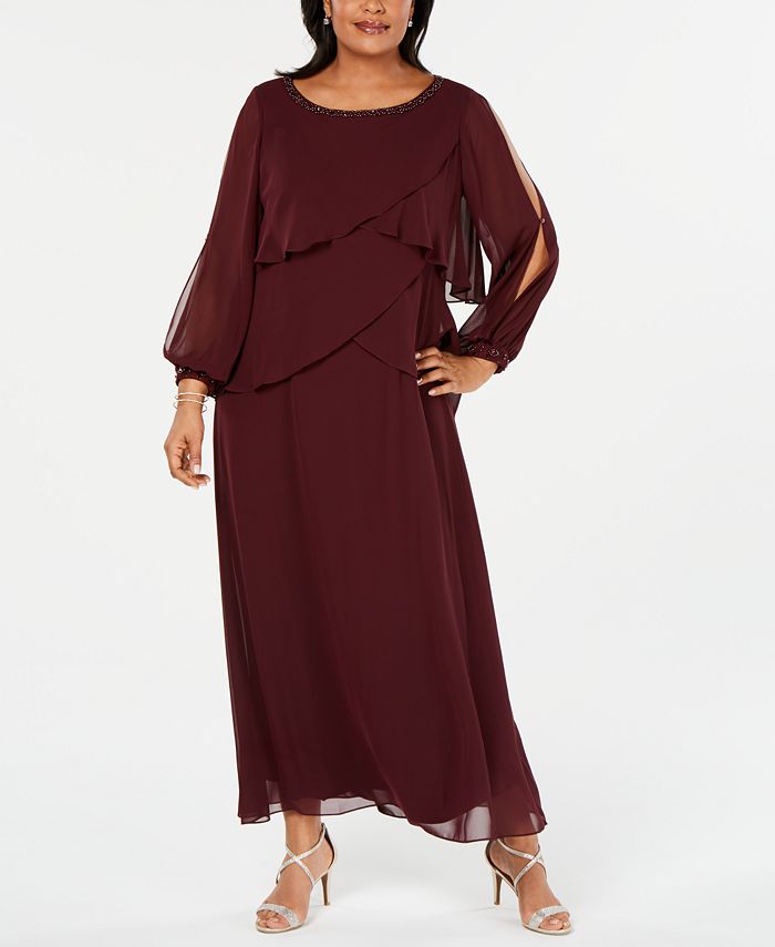SL Fashions Women's Plus Tiered Shift Dress Wine Size 16W