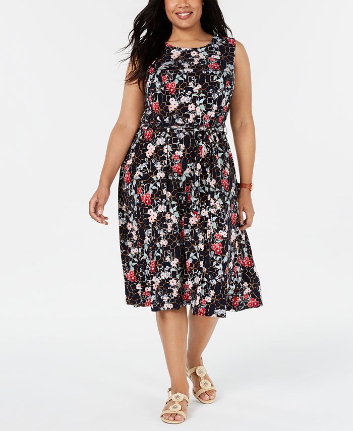 Charter Club Plus Size Floral-Print Sleeveless Dress, Created for Macy ...