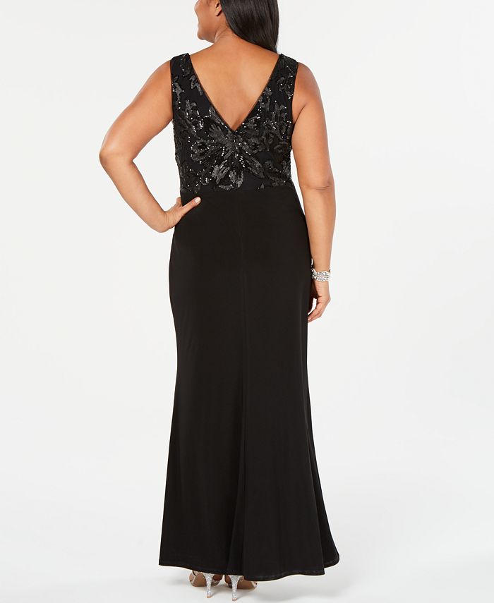 betsy & adam plus size galaxy glitter draped gown