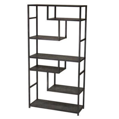 Slate Faux Concrete Tall Open Shelf Bookcase