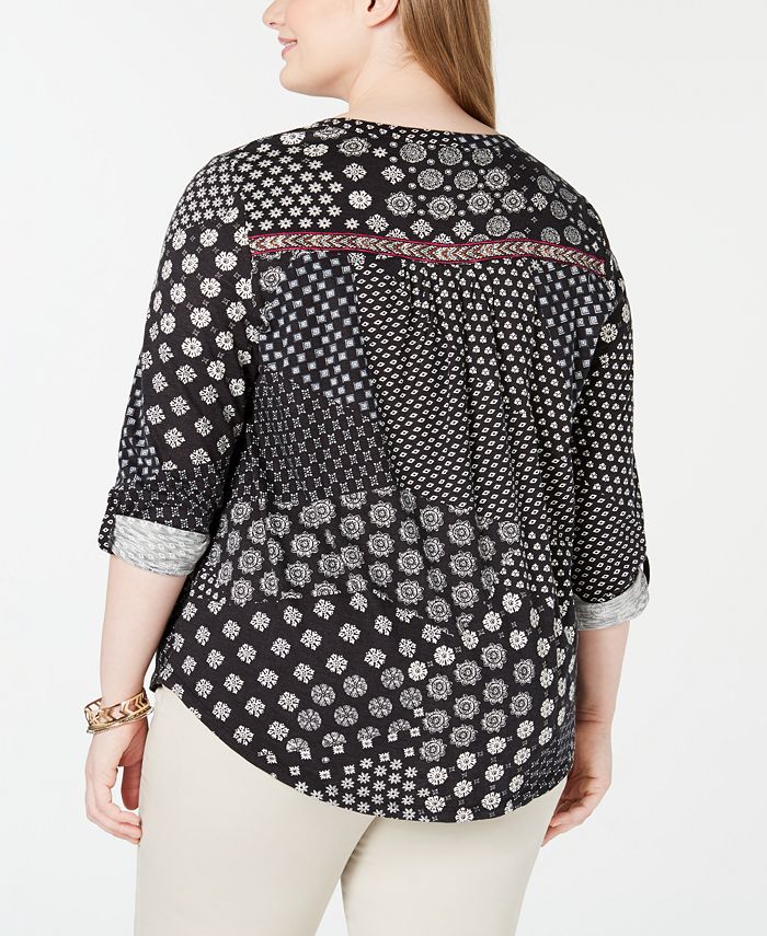 Style & Co Plus Size Printed Ladder-Trim Blouse, Created for Macy's ...