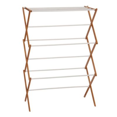 Bamboo and Metal Wall Mount Extendable Drying Rack