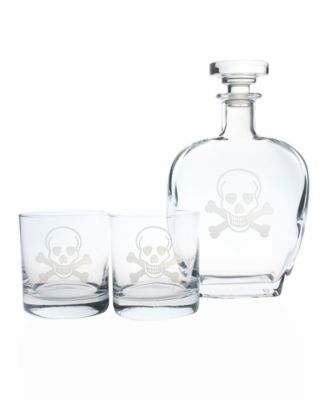 Skull And Cross Bones 3 Piece Gift Set - Whiskey Decanter And Rocks Glasses