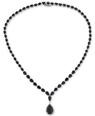 Macy's - Onyx & Diamond (1/8 ct. t.w.) Graduated Runway 17" Pendant Necklace in Sterling Silver