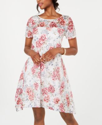 Robbie Bee Petite Floral-Print Lace Trapeze Dress - Macy's