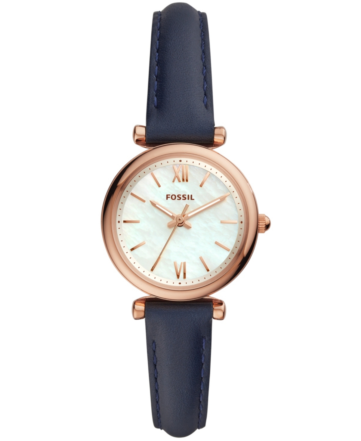 Shop Fossil Women's Carlie Mini Leather Strap Watch 28mm In Navy