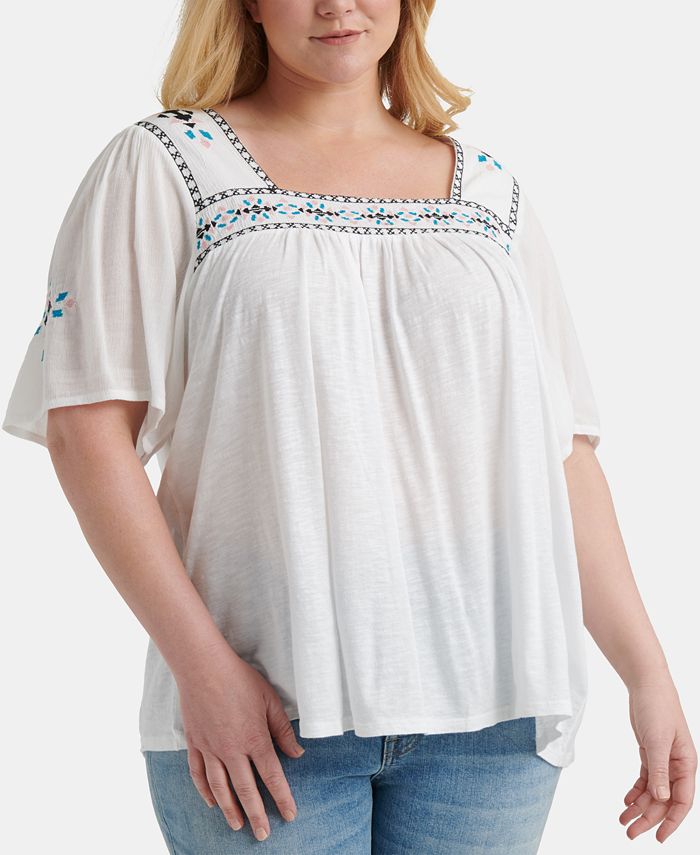 Lucky Brand Plus Size Embroidered Peasant Top & Reviews - Tops - Plus ...
