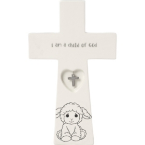 Precious Moments I Am A Child Of God 7.25-inch Baptism Cross With Charm 183433 In White