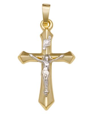 Macy's Crucifix Cross Pendant in 14k Yellow and White Gold & Reviews ...