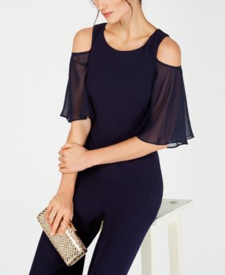 connected cold shoulder wide leg jumpsuit