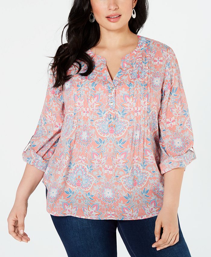 NY Collection Plus Size Tuwa Printed Pleated Utility Top & Reviews ...