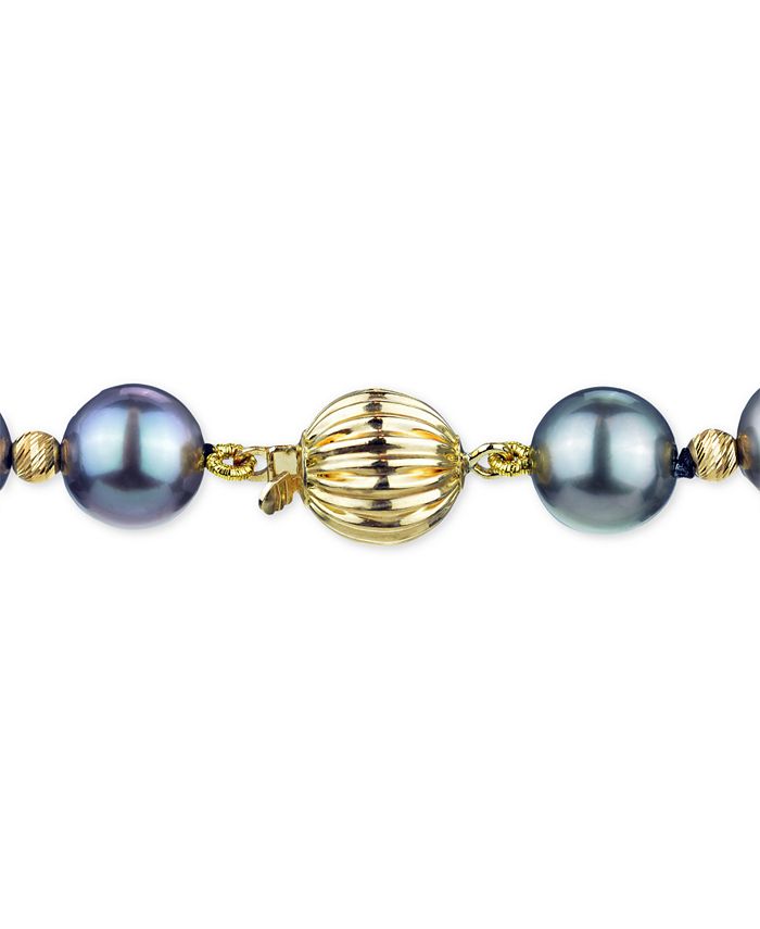 Macy's - Cultured Tahitian Pearl (8-10mm) & Bead 18" Collar Necklace in 14k Gold