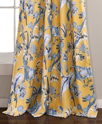 Lush Decor Dolores Light Filtering Window Panels, Pair, 52" W x 63" L, Yellow - Toile Curtains - Floral Bird Print