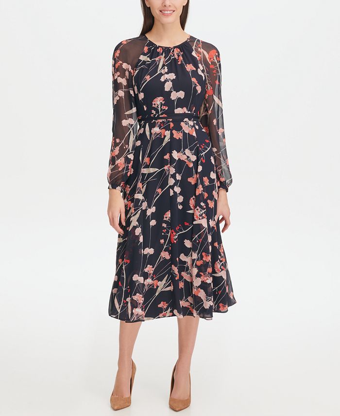 Tommy hilfiger corsage print chiffon midi dress clearance