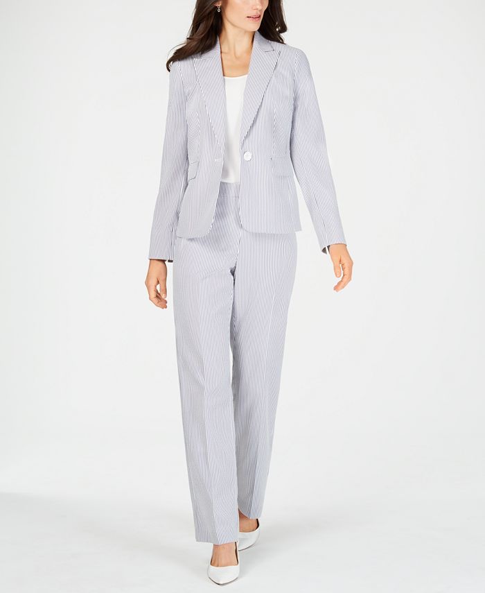Le Suit SingleButton Seersucker Pantsuit Macy's