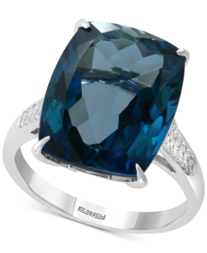 image of Effy London Blue Topaz (13 ct. t.w) & Diamond (1/8 ct. t.w.) Ring in 14k White Gold