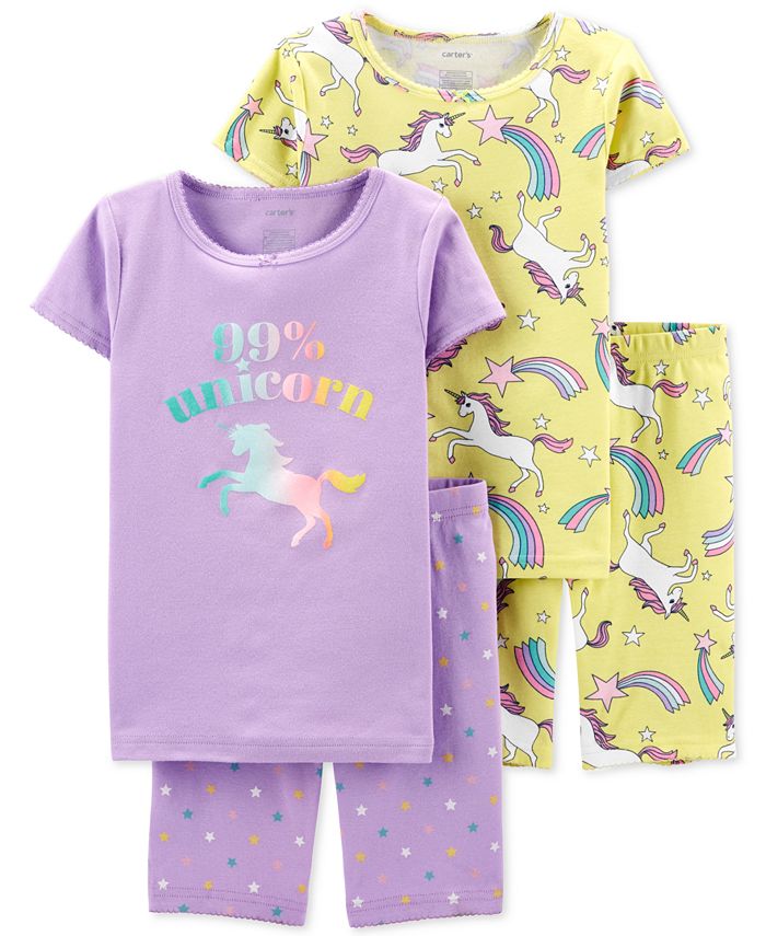 Carter's Little & Big Girls 4-Pc. Cotton Unicorn Pajamas Set - Macy's