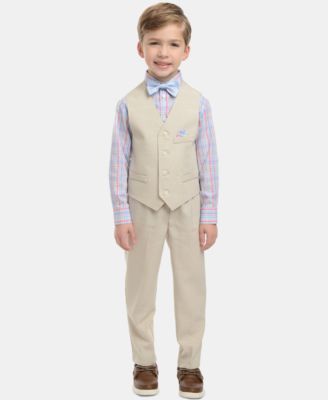 Nautica - Little Boys 4-Pc. Plaid Oxford Set, Linen Vest, Pants & Bowtie Set