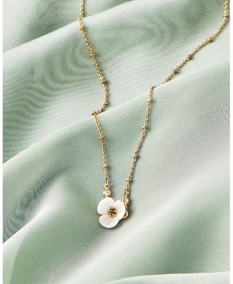 Gold-Tone Crystal & Imitation Mother-of-Pearl Flower Pendant Necklace, 16" + 3" extender