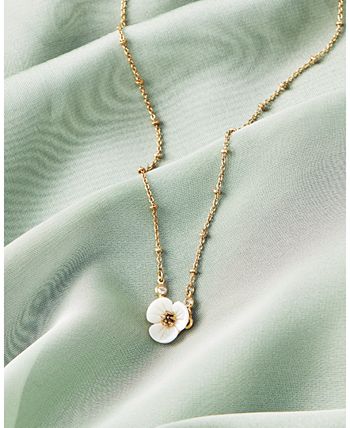 lonna & lilly - Gold-Tone Crystal & Imitation Mother-of-Pearl Flower Pendant Necklace, 16" + 3" extender