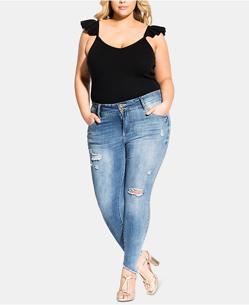 City Chic Trendy Plus Size Ripped Skinny Jeans Reviews Jeans