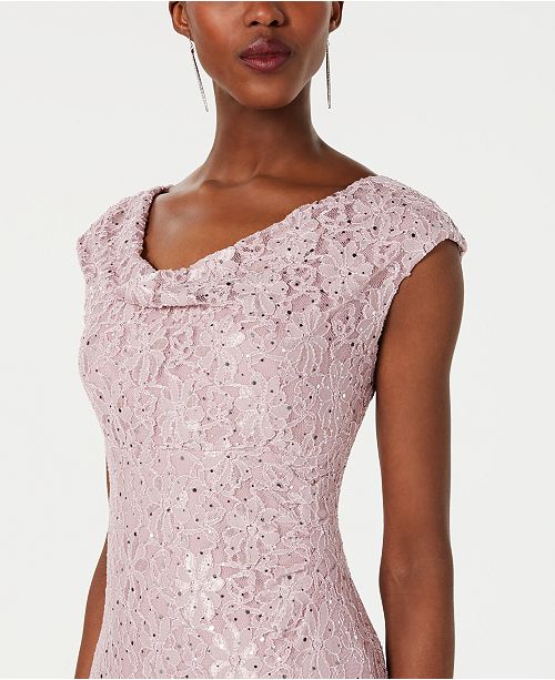 connected sequin lace gown