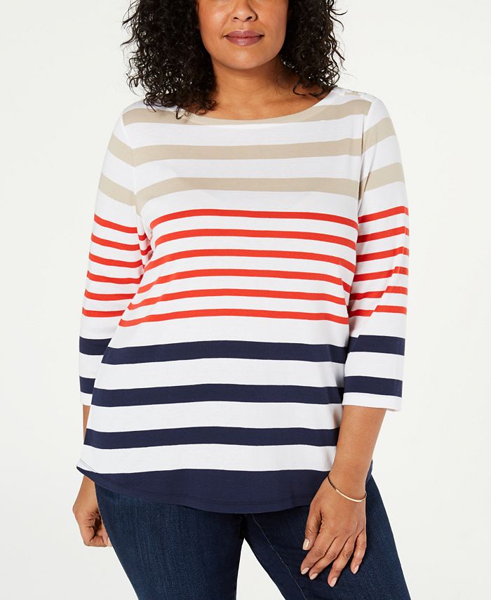 Charter Club Plus Size Cotton Striped Top, Created for Macy's - Macy's