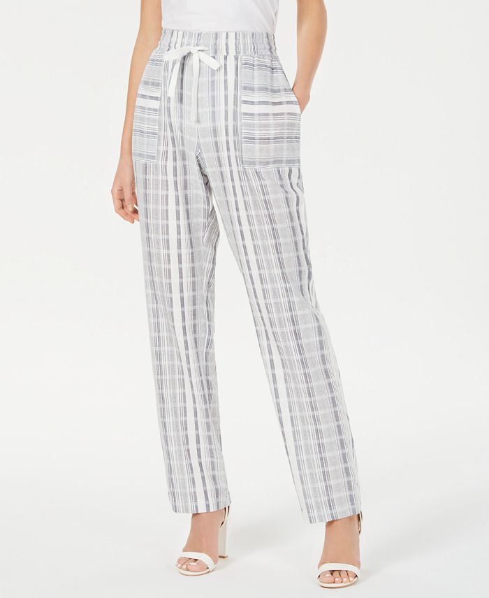 NY Collection Petite Cotton Striped Pants - Macy's