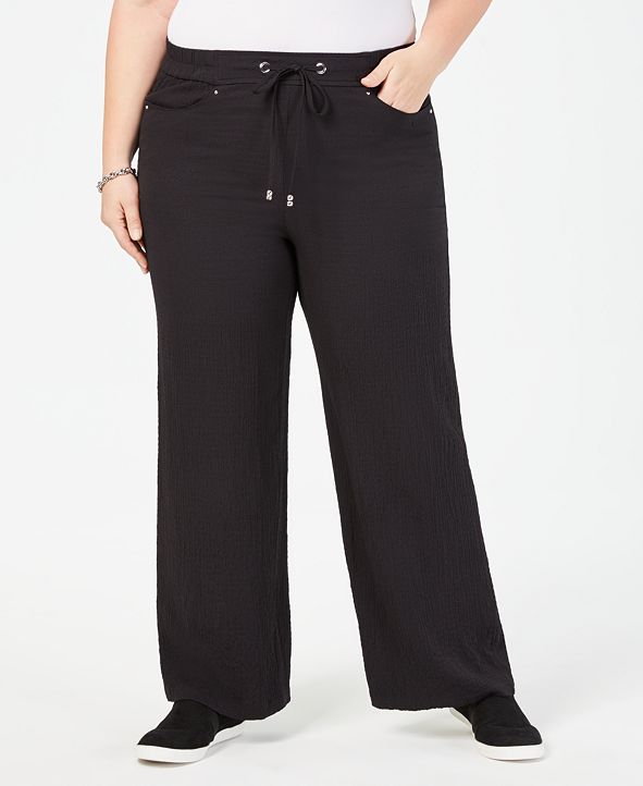 JM Collection Plus Size Wide-Leg Drawstring Pants, Created for Macy's ...