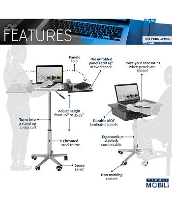 RTA Products - Techni Mobili Folding Table Laptop Cart, Quick Ship