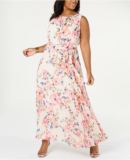 Jessica Howard Plus Size Floral Pleated Maxi Dress & Reviews - Dresses ...
