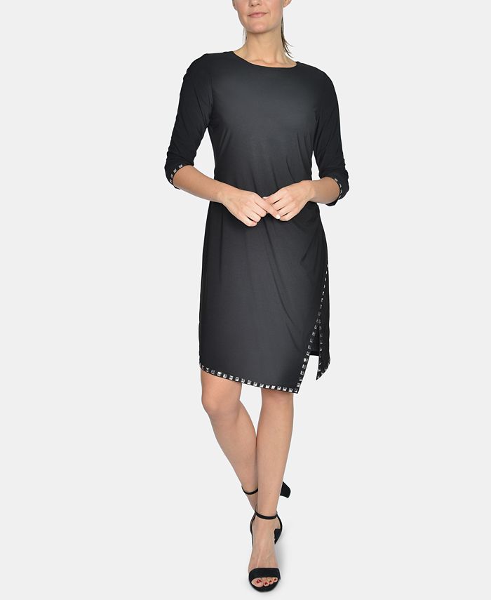 NY Collection Studded-Trim Asymmetrical-Hem Dress - Macy's