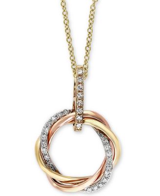 EFFY Collection - Diamond Tricolor Crossover Circle 18" Pendant Necklace (1/10 ct. t.w.) in 14k Gold, 14k White Gold & 14k Rose Gold