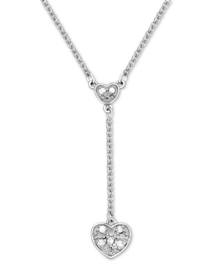 Macy's Diamond Heart Lariat Necklace (1/10 ct. t.w.) in Sterling Silver ...