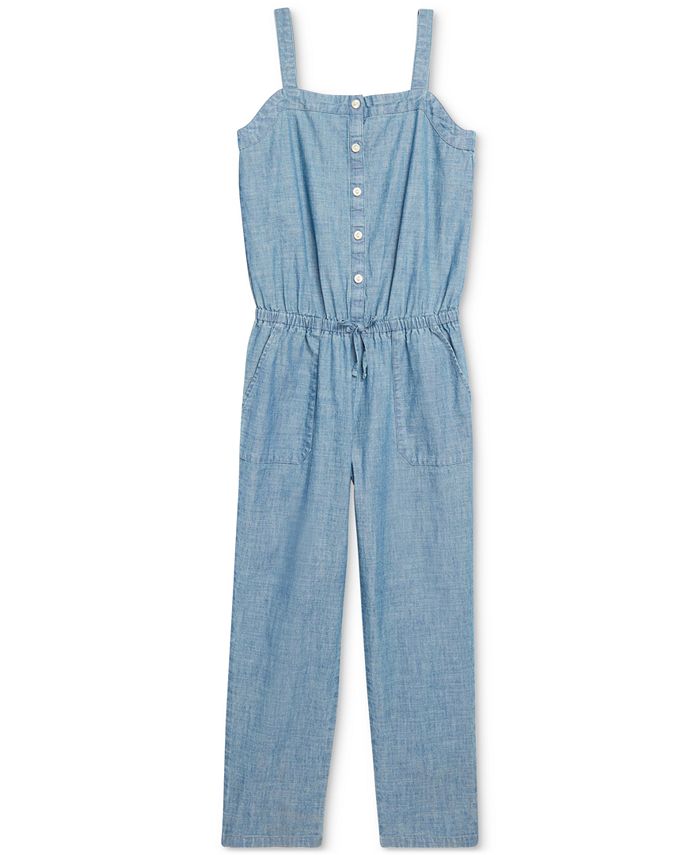 Polo Ralph Lauren Big Girls Indigo Cotton Chambray Jumpsuit - Macy's