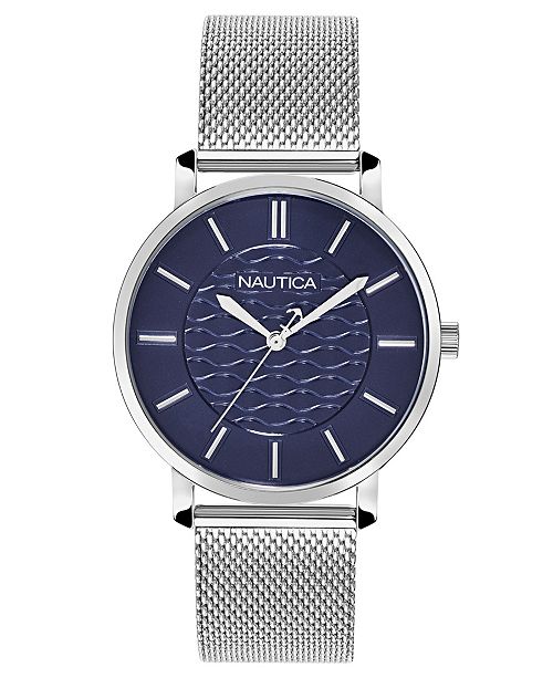 Nautica Ladies Napcgp907 Coral Gables Silver Mesh Stainless Steel Bracelet Watch Box Set Blue White Saffiano Leather Strap Reviews Watches Jewelry Watches Macy S
