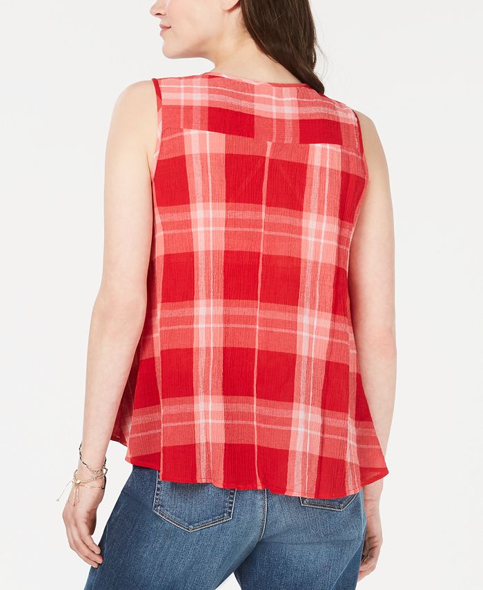 Style & Co Petite Summer Check Cotton Button-Front Top, Created for ...