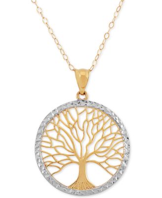 Italian Gold - Family Tree Two-Tone 18" Pendant Necklace in 14k Gold