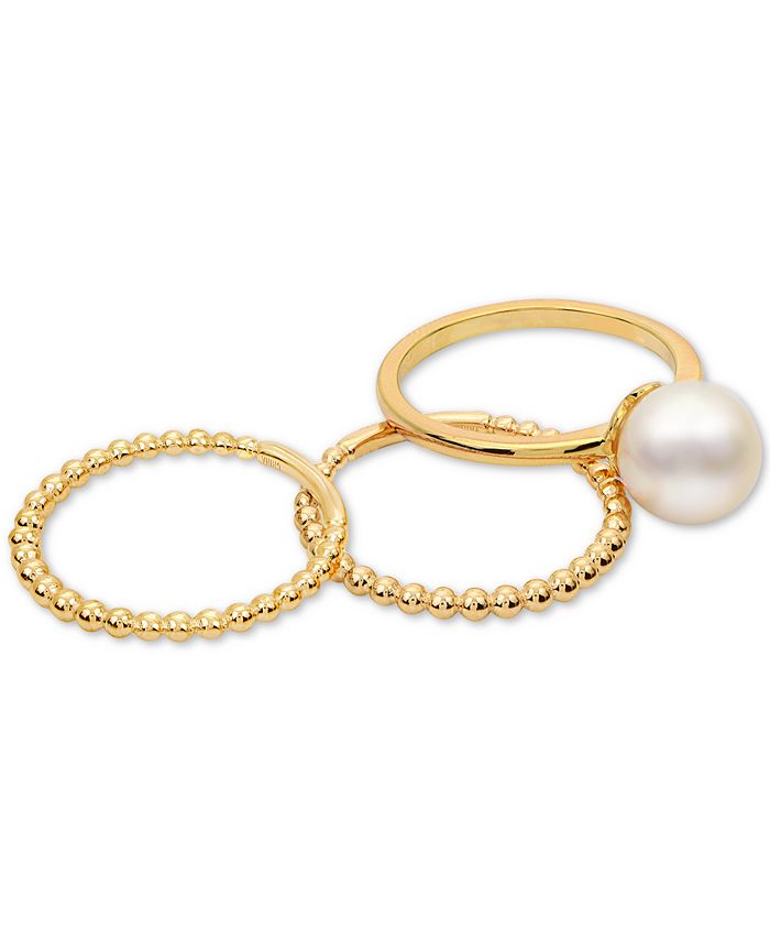 Macy's - 3-Pc. Set Cultured Freshwater Pearl (8-1/2mm) Stack Rings in 14k Gold-Plated Sterling Silver