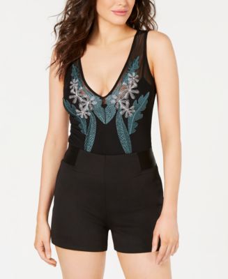 GUESS Sheer Snake-Embroidered Bodysuit - Macy's