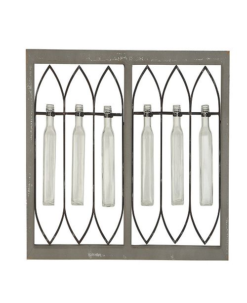 Rosemary Lane Farmhouse Rectangular Wood Iron And Glass Wall