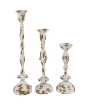 Rosemary Lane Set Of 3 Rustic Candle Holders In Offwhite
