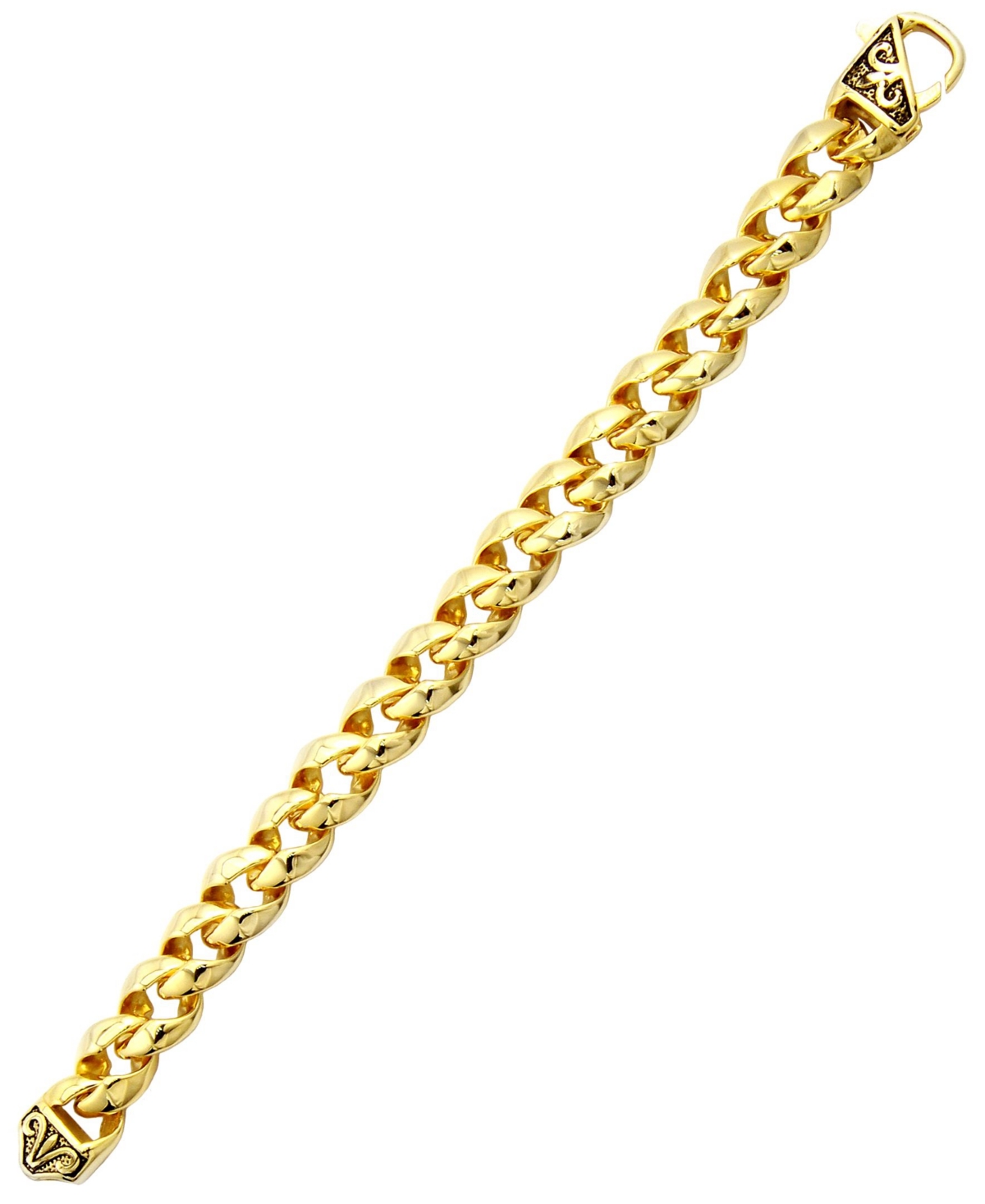 Sutton Stainless Steel Curb Link Chain Bracelet with Filigree Clasp - Gold