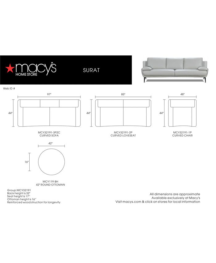Furniture CLOSEOUT! Surat 97" Leather Sofa, Created for Macy's Macy's